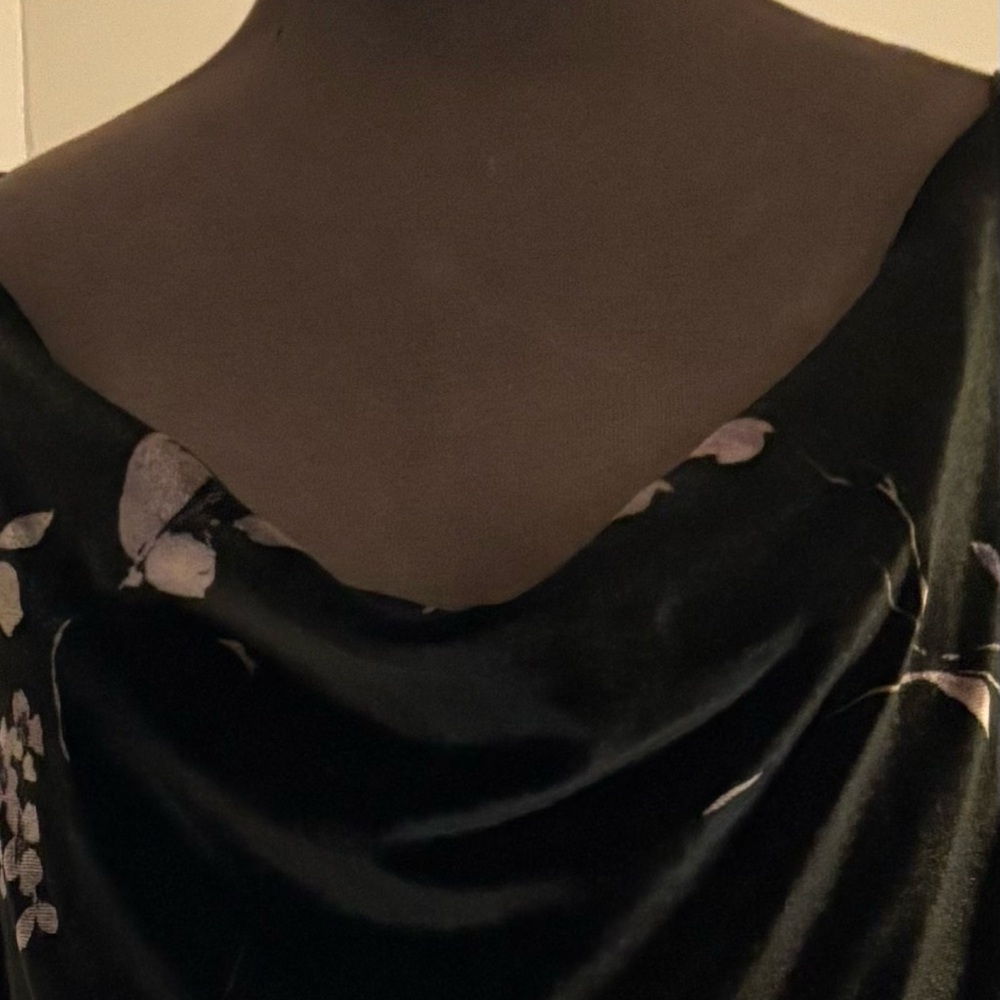 MIKAI velvet Black and Purple Floral dress.